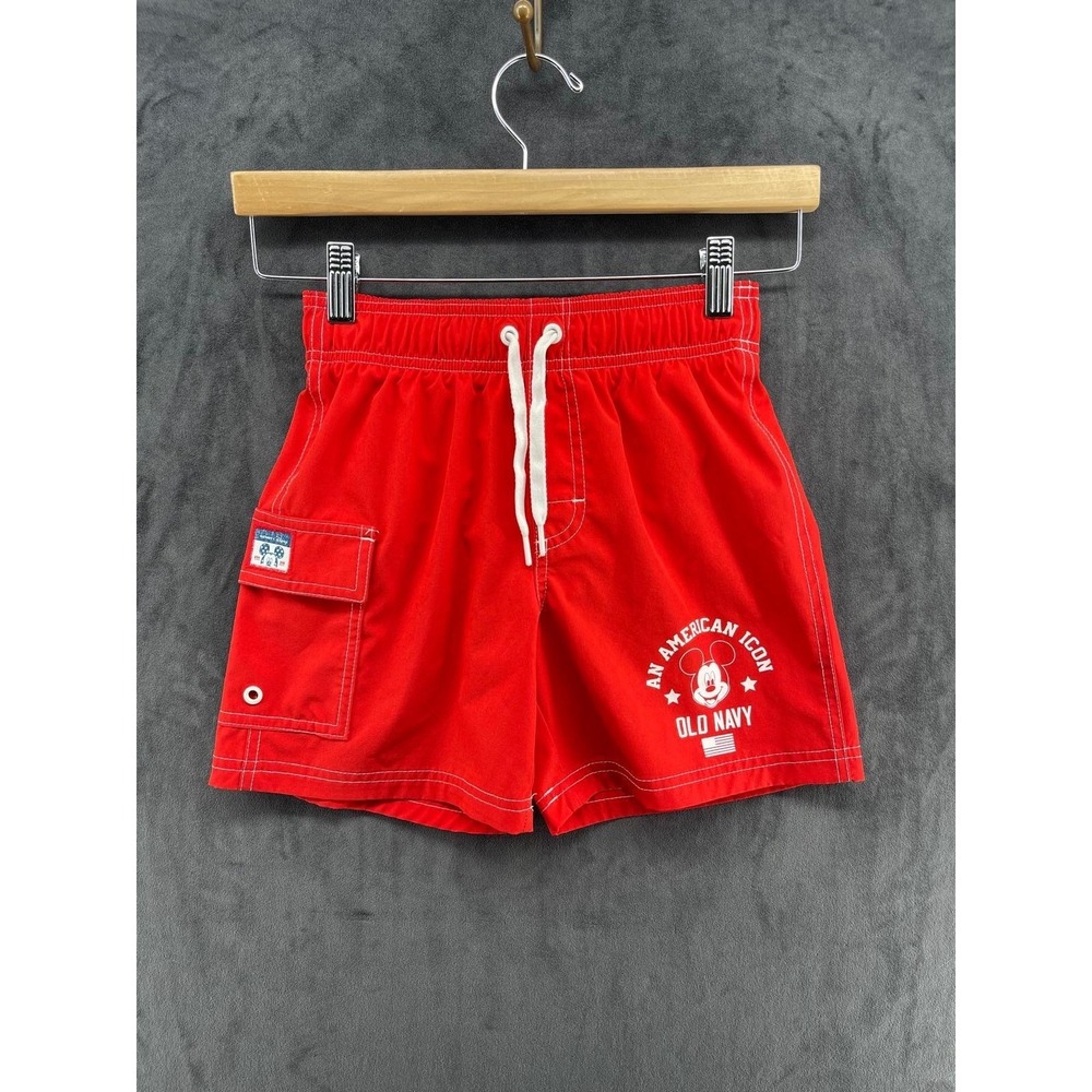 Old Navy Disney Boys Red Mickey Mouse Swim Trunks Shorts Size M 8 Cargo Pocket